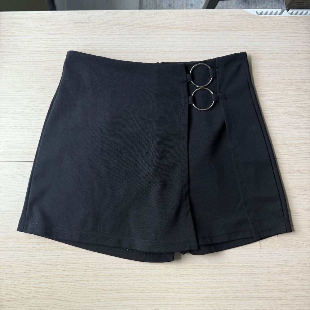 Black Skort Casual High Elastic Waist Shorts Split Hem Skorts Plain Skirt Small